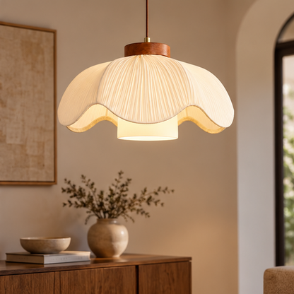 Royelux Scandinavian Pleated Fabric Pendant Light - Tiered Hanging Lamp