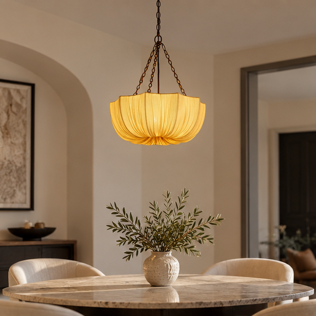 RoyaleGlow Pleated Fabric Pendant Light Hanging Ceiling Lamp
