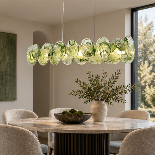 RoyaleGlow Linear Murano Glass Chandelier - Multi Color Dimmable Hanging Light