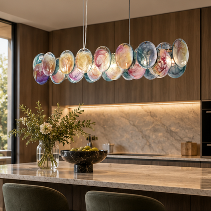 RoyaleGlow Linear Murano Glass Chandelier - Multi Color Dimmable Hanging Light