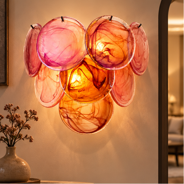 Royelux Murano Glass Wall Sconce Amber Iridescent Disc Light