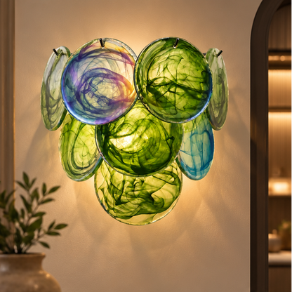 Royelux Murano Glass Wall Sconce Amber Iridescent Disc Light