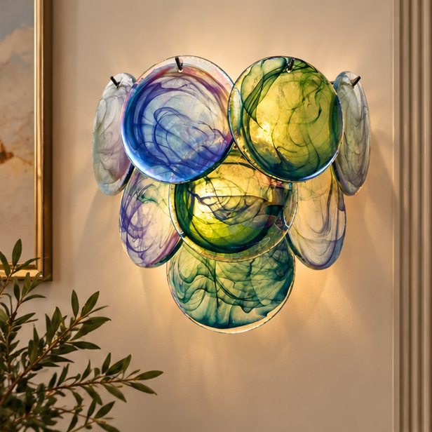 Royelux Murano Glass Wall Sconce Amber Iridescent Disc Light