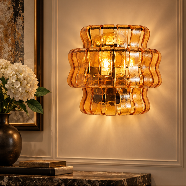 LuxRoyale Murano Glass Wall Lamp - Rippled Ribbon Sconce Light