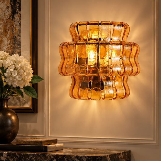 LuxRoyale Murano Glass Wall Lamp - Rippled Ribbon Sconce Light