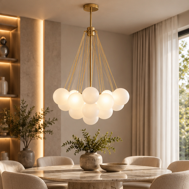 LuxRoyale Modern Glass Bubble Chandelier Hanging Light Fixture For Dining Room