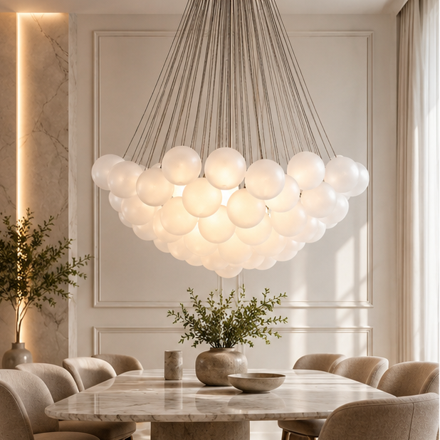 LuxRoyale Modern Glass Bubble Chandelier Hanging Light Fixture For Dining Room