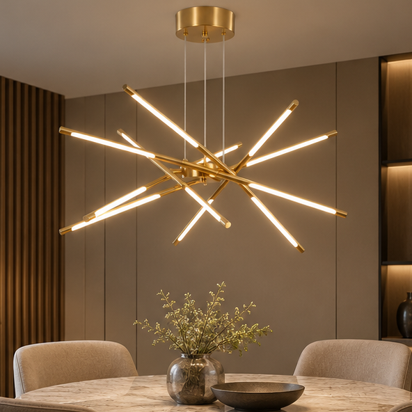 LuxRoyale Modern Gold LED Chandelier Linear Hanging Light Fixture