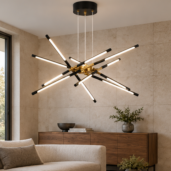 LuxRoyale Modern Gold LED Chandelier Linear Hanging Light Fixture