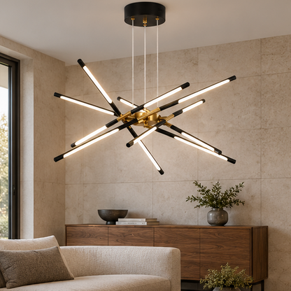LuxRoyale Modern Gold LED Chandelier Linear Hanging Light Fixture