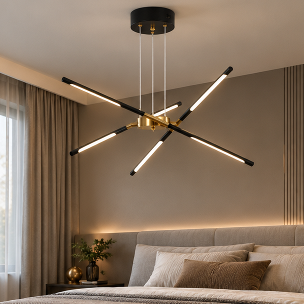 LuxRoyale Modern Gold LED Chandelier Linear Hanging Light Fixture