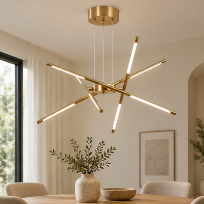 LuxRoyale Modern Gold LED Chandelier Linear Hanging Light Fixture