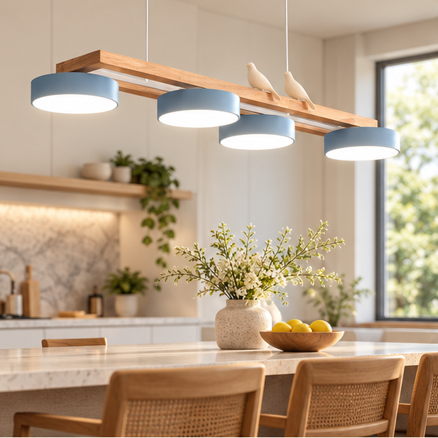 RoyaleGlow Modern Bird Linear Wood Chandelier LED Pendant Light