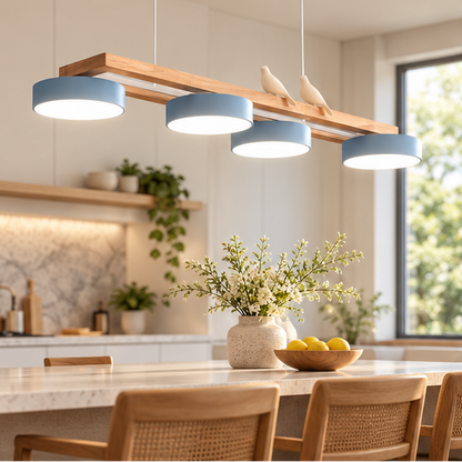 RoyaleGlow Modern Bird Linear Wood Chandelier LED Pendant Light