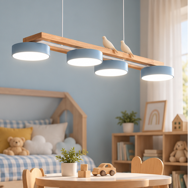 RoyaleGlow Modern Bird Linear Wood Chandelier LED Pendant Light