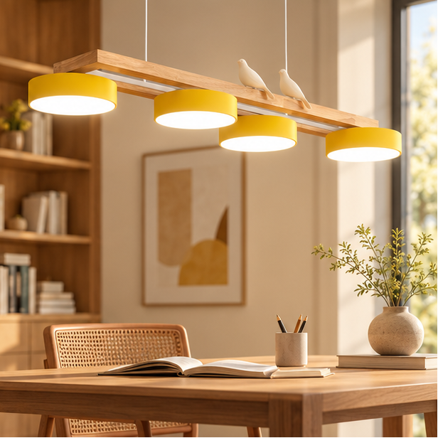 RoyaleGlow Modern Bird Linear Wood Chandelier LED Pendant Light
