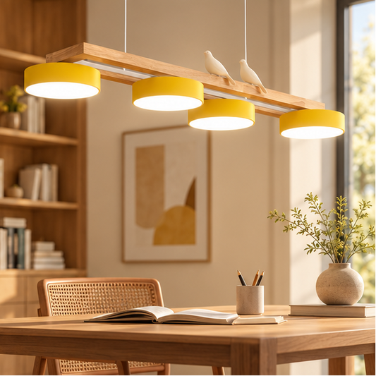 RoyaleGlow Modern Bird Linear Wood Chandelier LED Pendant Light