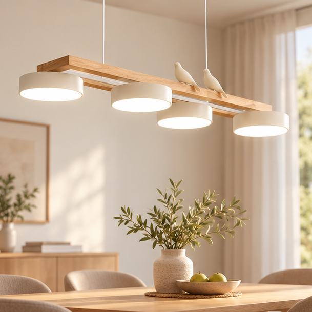 RoyaleGlow Modern Bird Linear Wood Chandelier LED Pendant Light