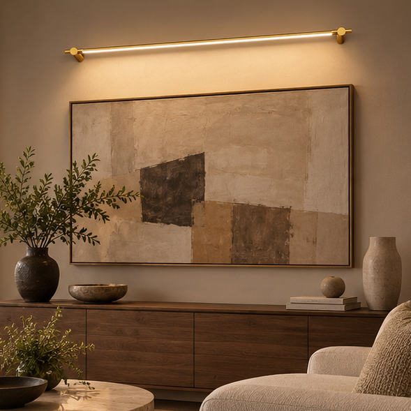 RoyaleGlow Modern Brass LED Bathroom Vanity Light - Strip Design Background Wall Mounted Fixture