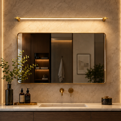 RoyaleGlow Modern Brass LED Bathroom Vanity Light - Strip Design Background Wall Mounted Fixture
