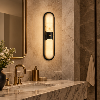 RoyaleGlow Modern Alabaster Wall Sconce - Brass LED Vanity Light