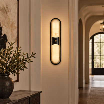 RoyaleGlow Modern Alabaster Wall Sconce - Brass LED Vanity Light