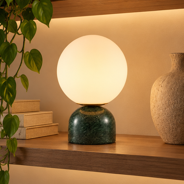 RoyaleGlow Marble Globe Table Lamp - Modern Glass Bedside Light