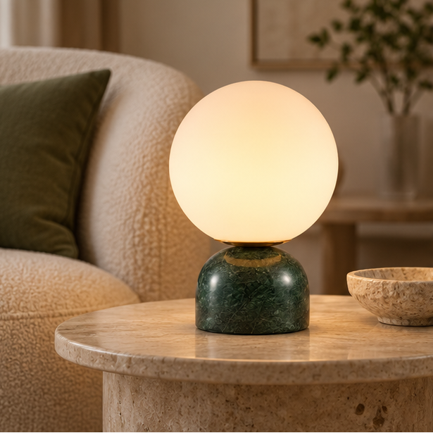 RoyaleGlow Marble Globe Table Lamp - Modern Glass Bedside Light