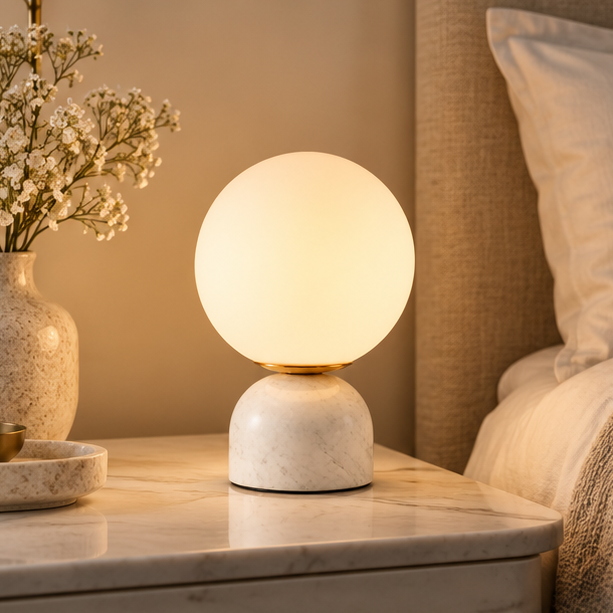 RoyaleGlow Marble Globe Table Lamp - Modern Glass Bedside Light