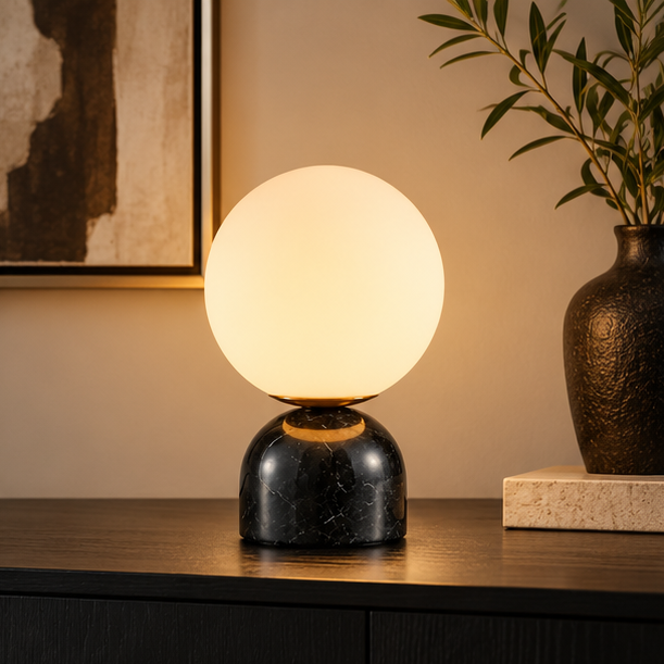 RoyaleGlow Marble Globe Table Lamp - Modern Glass Bedside Light