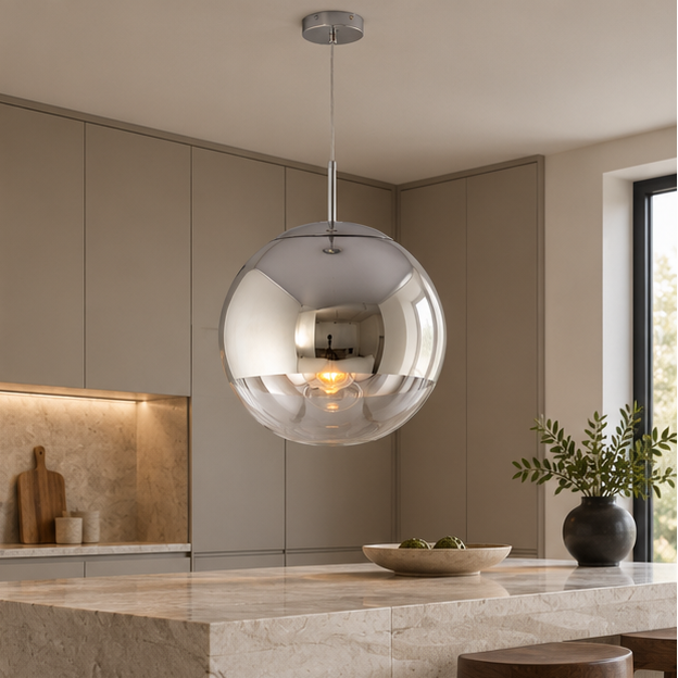Royelux Modern Silver Glass Globe Pendant Light Cluster For Dining Room