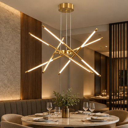 LuxRoyale Modern Gold LED Chandelier Linear Hanging Light Fixture