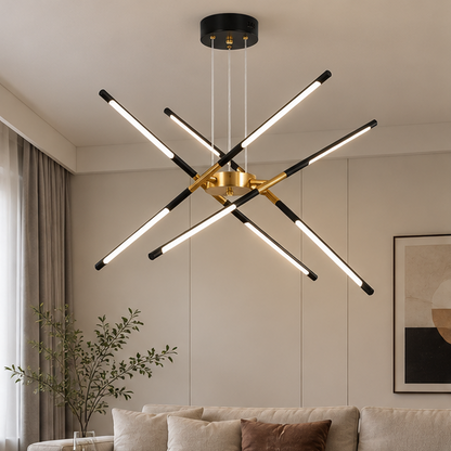 LuxRoyale Modern Gold LED Chandelier Linear Hanging Light Fixture