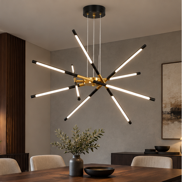 LuxRoyale Modern Gold LED Chandelier Linear Hanging Light Fixture