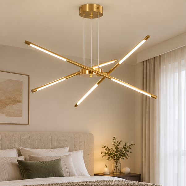 LuxRoyale Modern Gold LED Chandelier Linear Hanging Light Fixture