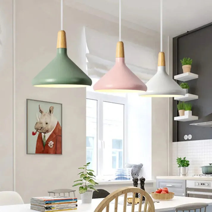 LuxRoyale French Macaron Conical Metal Pendant Lamp With Vibrant Colors