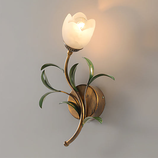Rayvia French Vintage Cream Floral Glass Wall Lamp, Crystal Shade Sconce