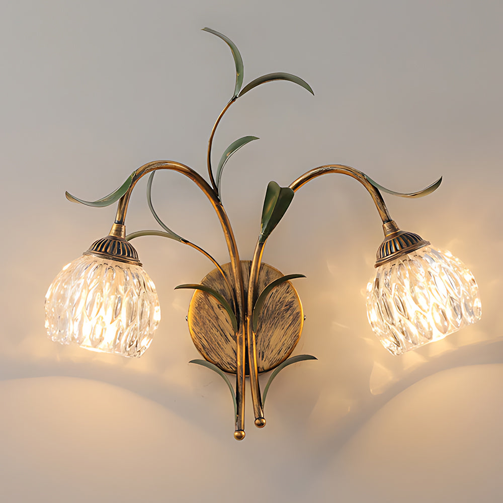 Rayvia French Vintage Cream Floral Glass Wall Lamp, Crystal Shade Sconce
