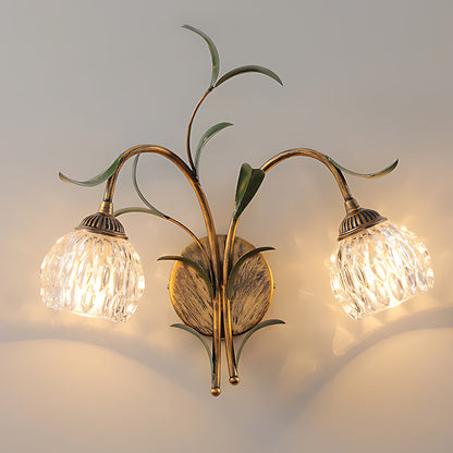 Rayvia French Vintage Cream Floral Glass Wall Lamp, Crystal Shade Sconce