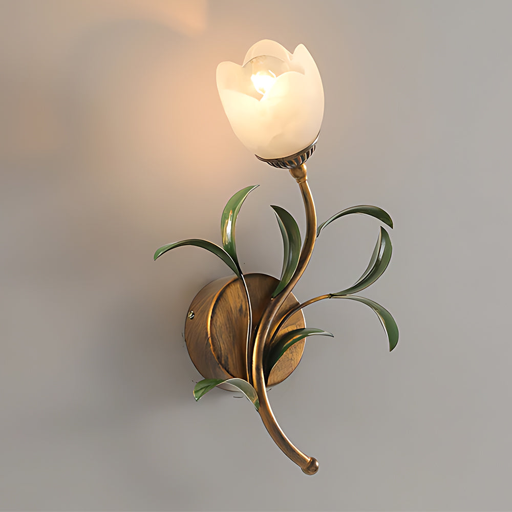 Rayvia French Vintage Cream Floral Glass Wall Lamp, Crystal Shade Sconce
