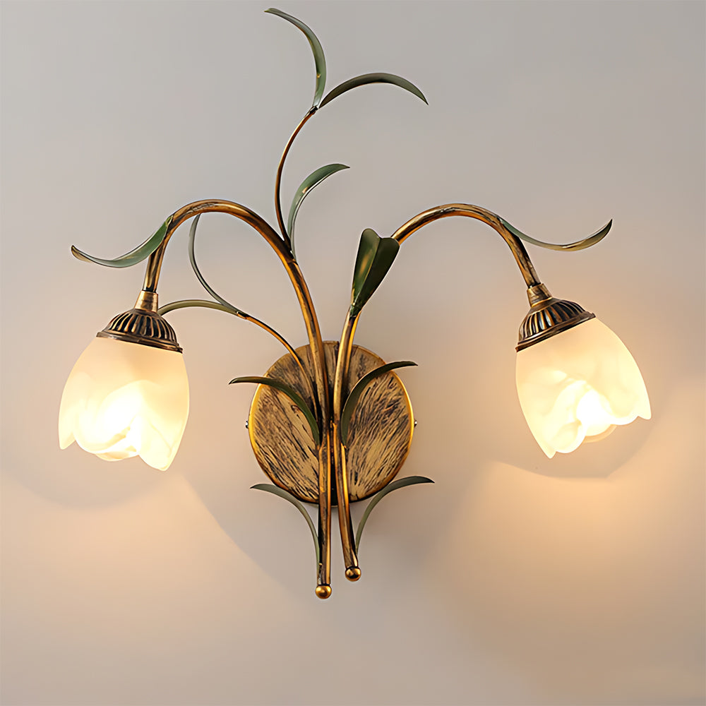 Rayvia French Vintage Cream Floral Glass Wall Lamp, Crystal Shade Sconce