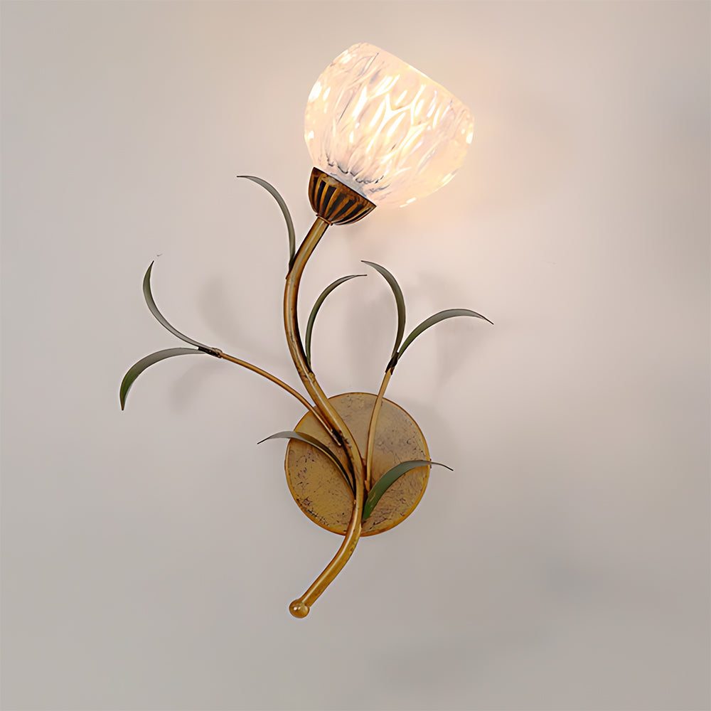 Rayvia French Vintage Cream Floral Glass Wall Lamp, Crystal Shade Sconce