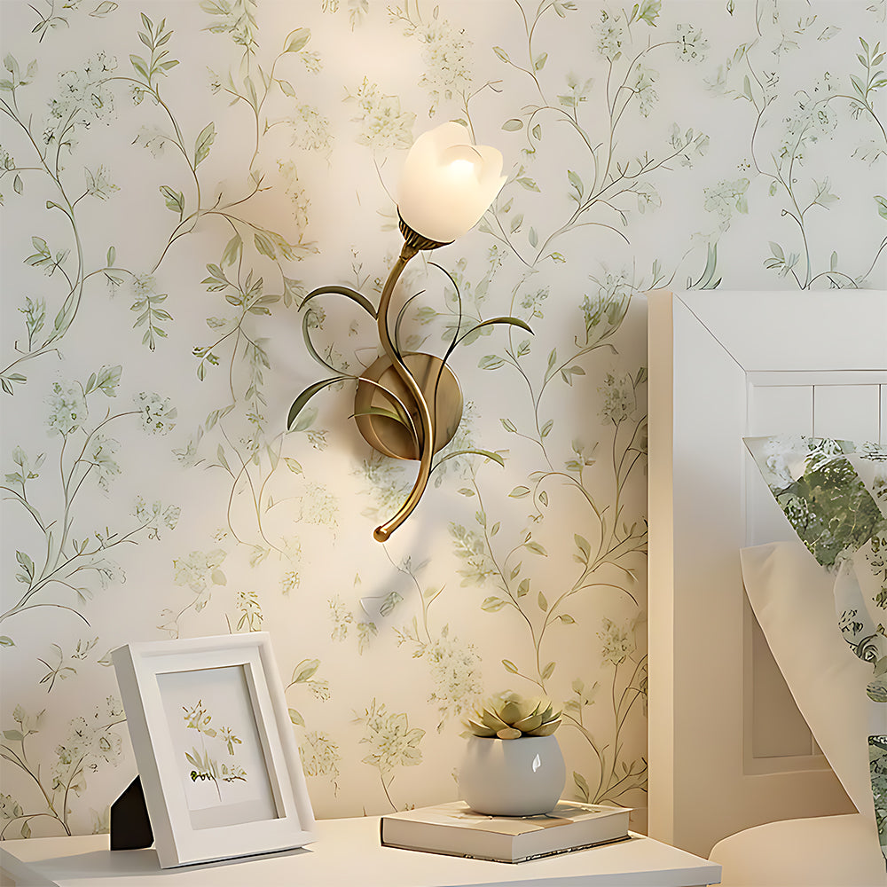 Rayvia French Vintage Cream Floral Glass Wall Lamp, Crystal Shade Sconce