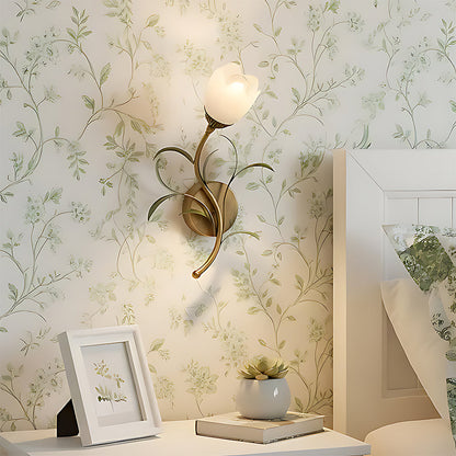 Rayvia French Vintage Cream Floral Glass Wall Lamp, Crystal Shade Sconce