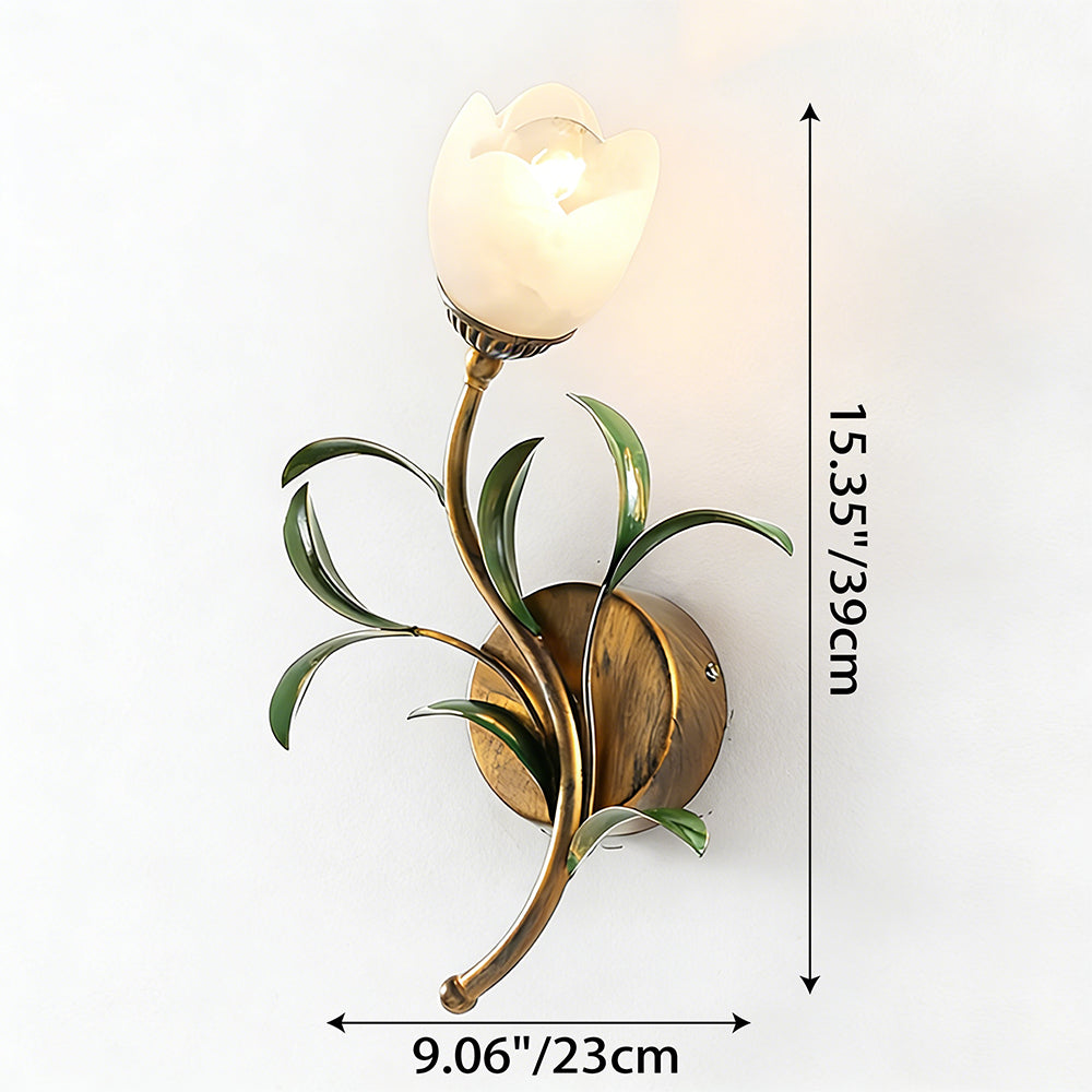 Rayvia French Vintage Cream Floral Glass Wall Lamp, Crystal Shade Sconce