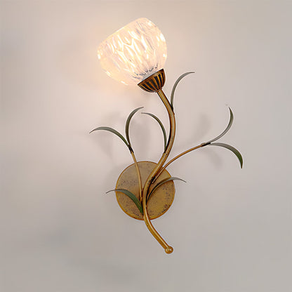 Rayvia French Vintage Cream Floral Glass Wall Lamp, Crystal Shade Sconce