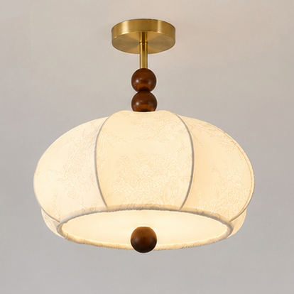 RoyaleGlow Pleated Fabric Semi-Flush Mount Ceiling Light with Botanical Print