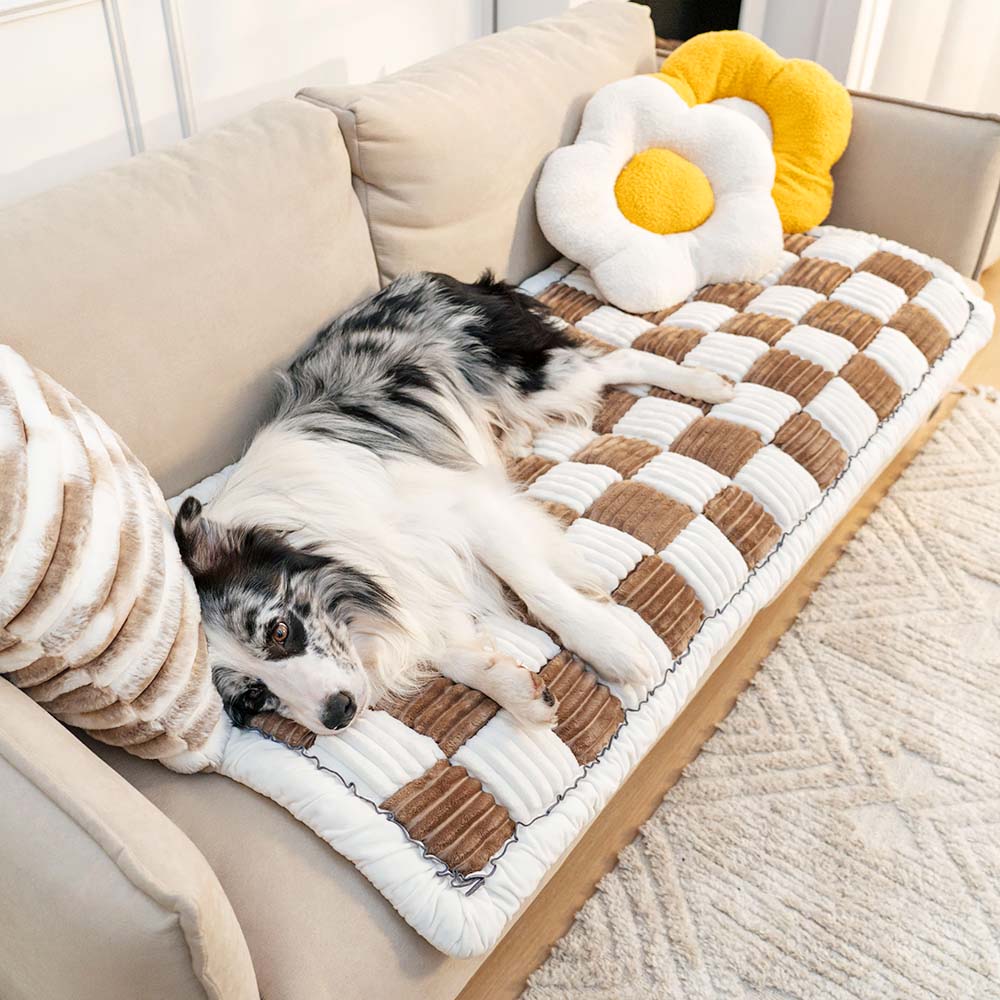 Pawelux Cozy Chenille Large Plaid Anti-Slip Dog Bed Mat - Machine Washable Pet Couch Cover