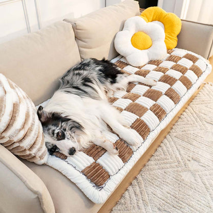 Pawelux Cozy Chenille Large Plaid Anti-Slip Dog Bed Mat - Machine Washable Pet Couch Cover