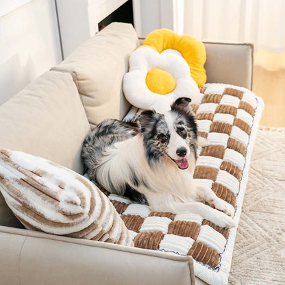 Pawelux Cozy Chenille Large Plaid Anti-Slip Dog Bed Mat - Machine Washable Pet Couch Cover